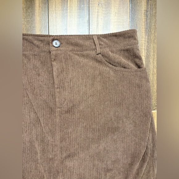 Cider Plus Size 2X Brown Corduroy Midi Maxi High Waisted Skirt Pockets - Picture 3 of 11